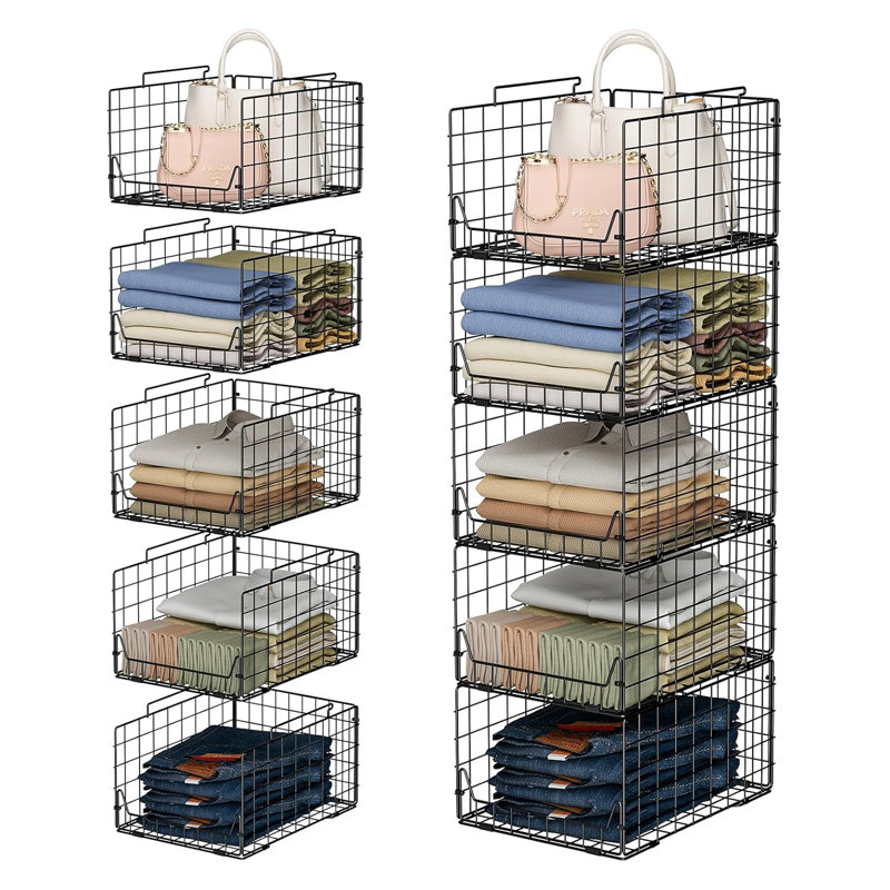 4-Tier Stackable Closet Organizer Shelf Foldable Metal Storage Bins