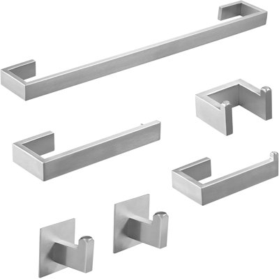 6-Piece Bathroom Hardware Set - Stainless Steel Wall Mounted Towel Bar, Hand Towel Holder, Toilet Paper Holder, Robe Hook, And Coat Hook - Durable And