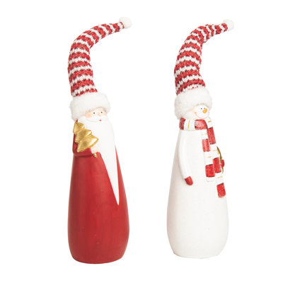  Terracotta 18.25 in. Christmas Santa and Snowman with Knit Hat Figurines Set of 2