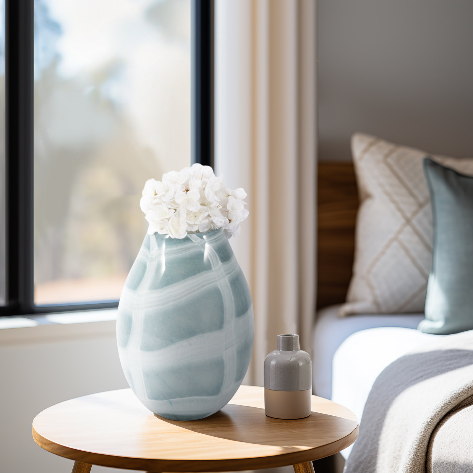 12" Slim Swirled Vase, Blue/White, 13" H x 9" W x 6" D