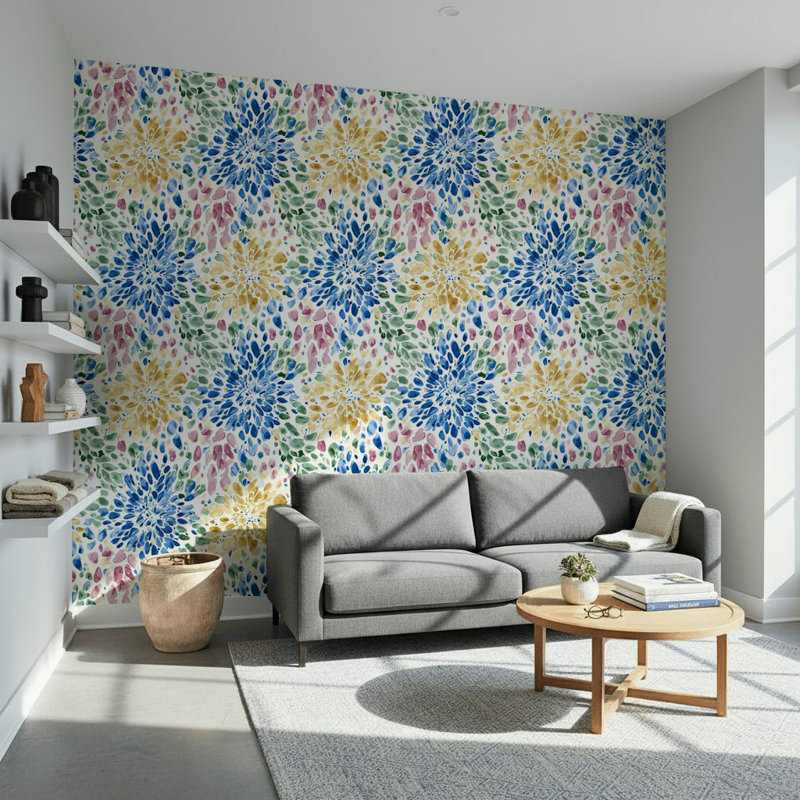 Papier peint floral moderne, décoration murale colorée et vibrante