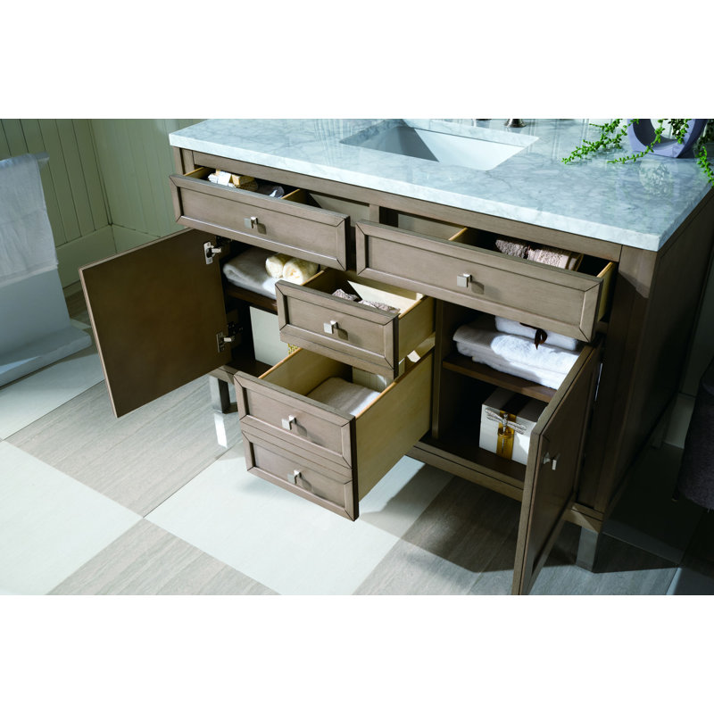 Chicago 48 in. Single Vanity, Walnut Whisper, Carrara White, 8" Widespread