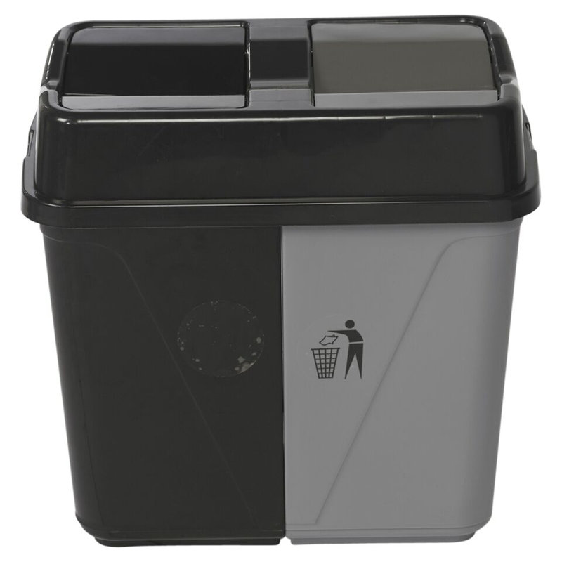 Plastic Kitchen Trash Can, Black/Grey, 40L