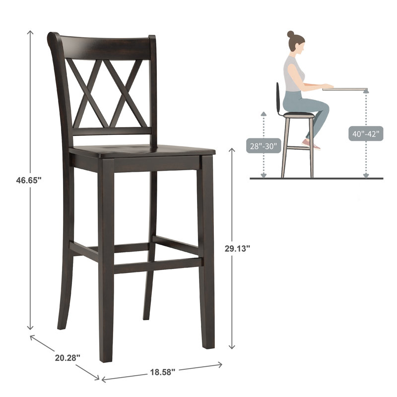 Tabouret de bar et de comptoir en bois massif Fortville, Noir antique, Tabouret de bar (siège d'une hauteur de 29 po)