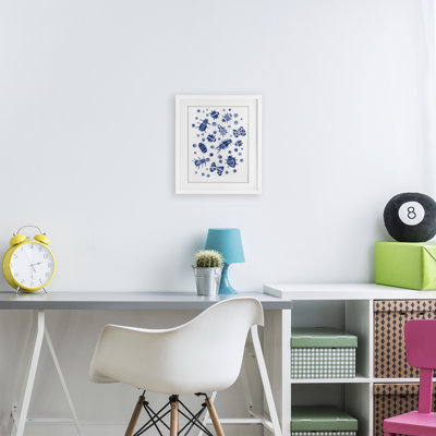 Indigo Bugs & Dots, reproduction encadrée sous verre, conception de Connie Summers