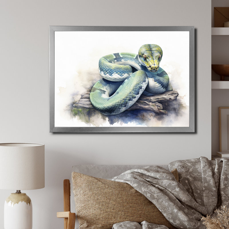 «Wild Snake I» sur toile, Cadre simple argenté, H 12 po x l 20 po x P 1 po