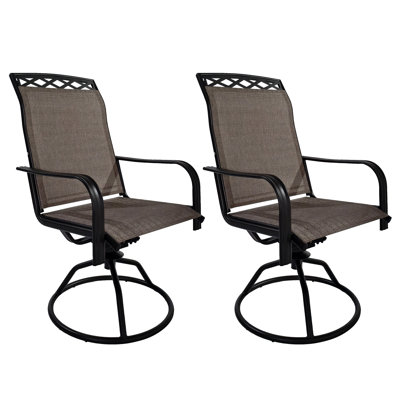 Chaises de salle à manger de patio, chaises de salle à manger d'extérieur pivotantes à 360° avec tissu Textilène respirant, cadre en métal robuste et dossier haut, fauteuils à bascule pivotants tout temps pour porche, terrasse, jardin (ensemble de 2)