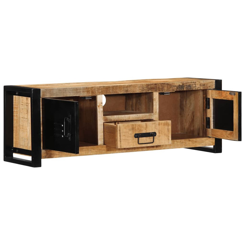  TV Cabinet Solid Rough Wood Mango, 35cm H x 100cm L x 30cm W, Natural