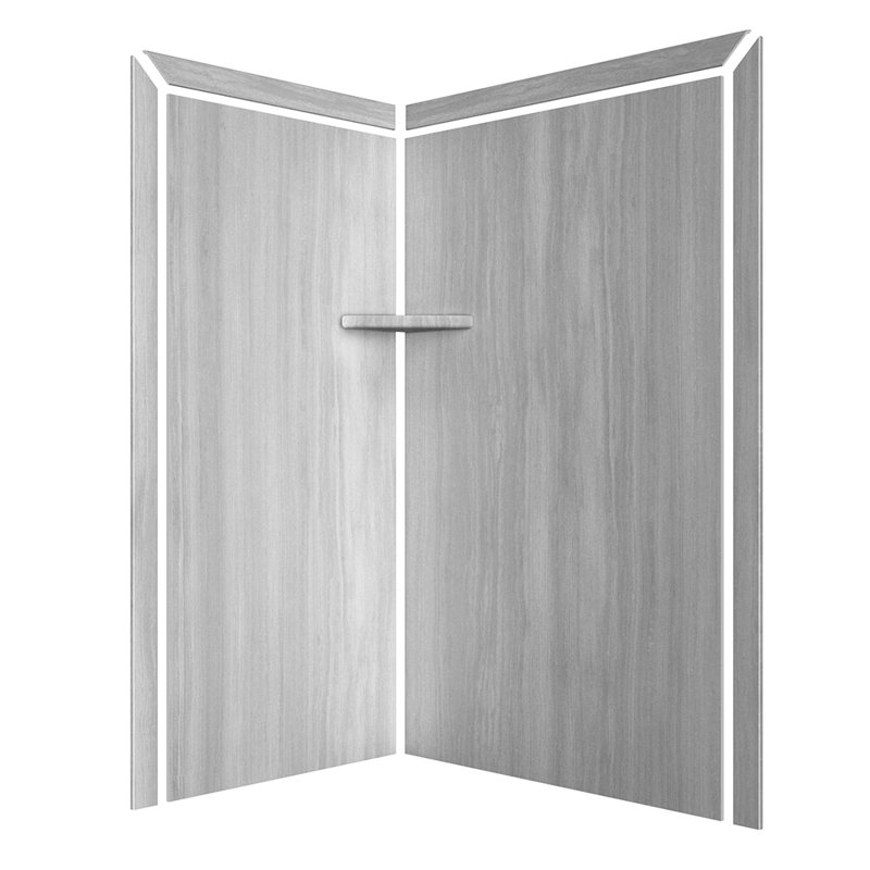 FlexStone Elegance 2-Panel 48"W x 36"D x 80"H Corner Shower Surround in Silver Strata, Silver Strata