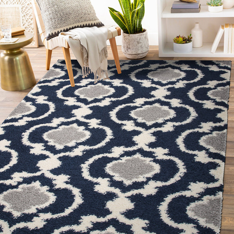 Gertz Shag Navy/Gray/Ivory Area Rug