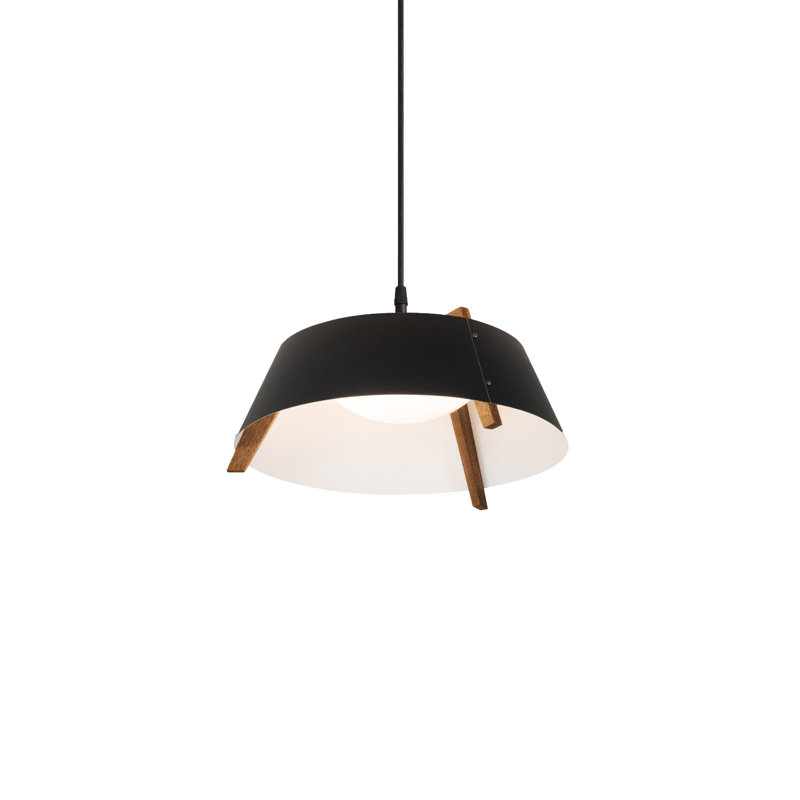 Luminaire suspendu conique unique à 1 lumière à DEL Casia, Noir mat, Noyer, 2700
