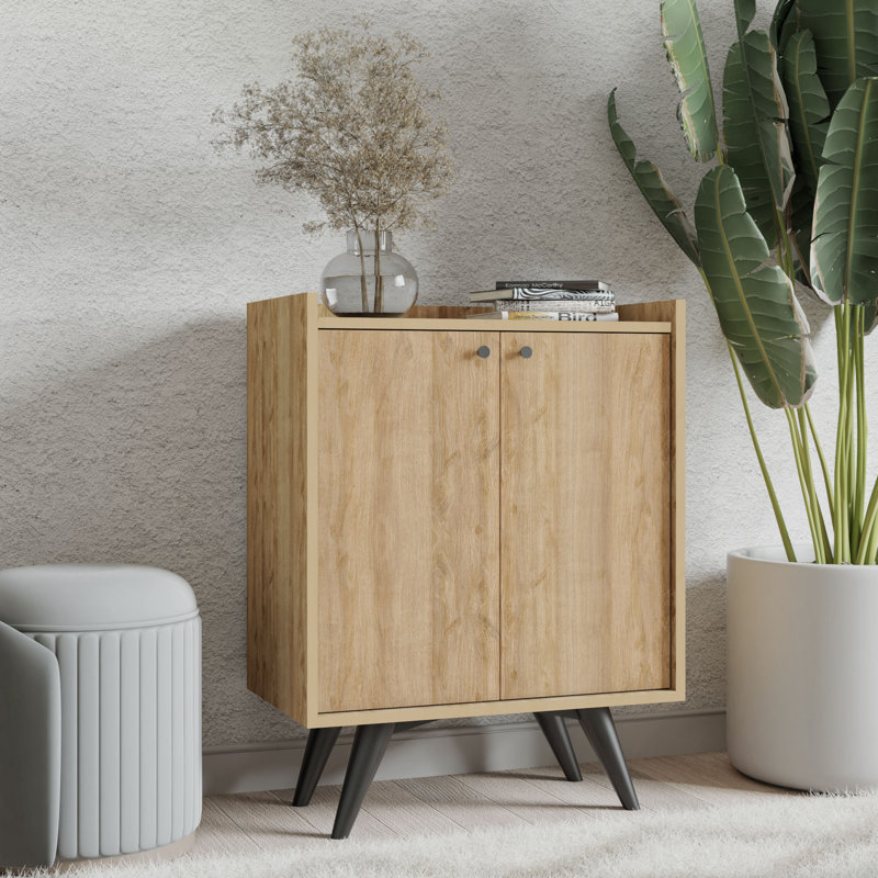 Modern Multi-Purpose Cabinet, 27.6 x 15.7 x 36.0 inches, Oak & Black | 100% Melamine Coated Particle Board, Thickness: 0.7 inches | Wall-Mountable, Numerous Shelves, Stylish & Functional Storage Solution
