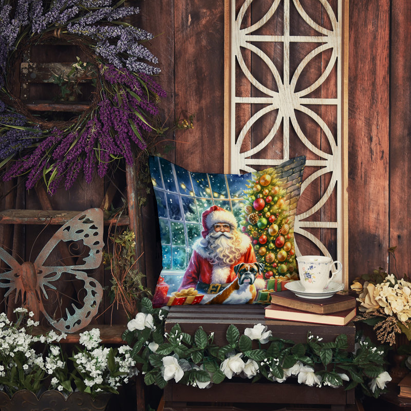 Coussin Boxer and Santa Claus, H 14 po x l 14 po