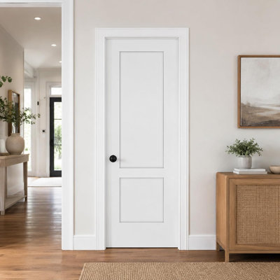 Porte intérieure Shaker à 2 panneaux, 76 x 203 x 3,5 cm, apprêt blanc, panneau de porte moderne, structure en MDF massif, non percée, pour placard, garde-manger, salle de bain, buanderie