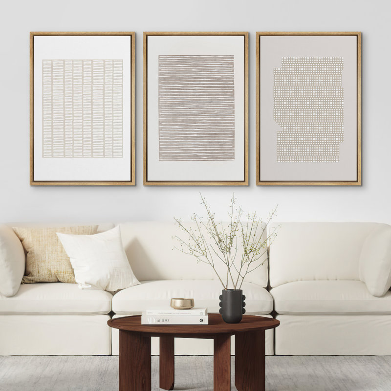 Geometric Subtle Abstract Modern Minimalist Neutral Home Decor - Framed Canvas Print Wall Art Work, 36" H x 72" W x  1.5'' D