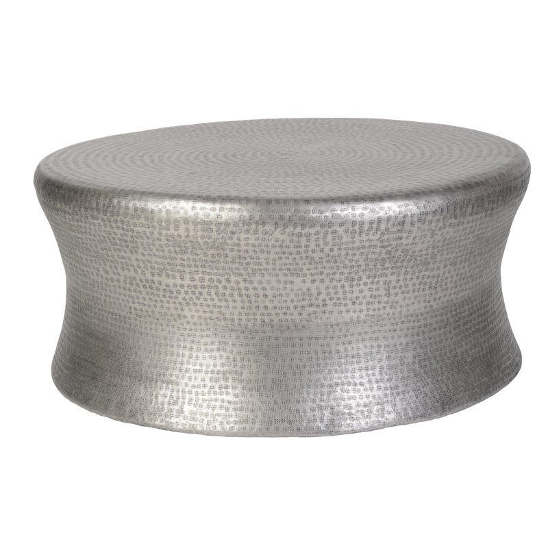 Gary Solid Wood Drum Coffee Table, Silver