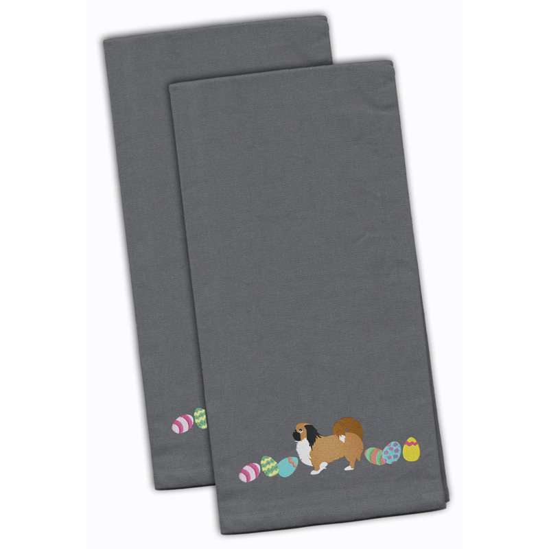 Cotton Embroidered Tea Towel Kitchen Towel, Gray, 28" H x 19" W x 0.1" D