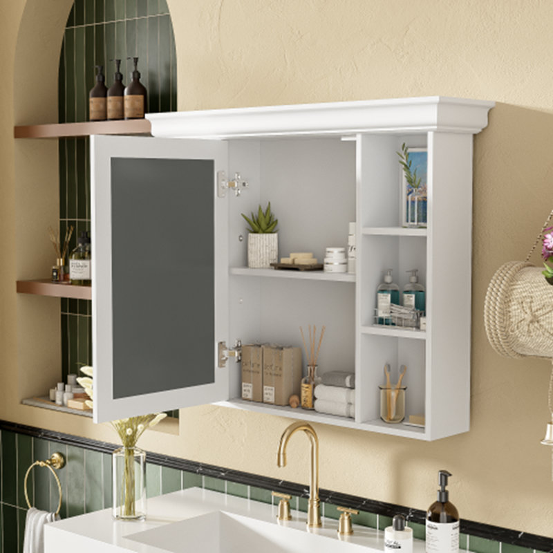 Armoire de rangement murale bleue avec porte miroir, H 28,74 po x l 35,5 po x P 7,16 po, Blanc