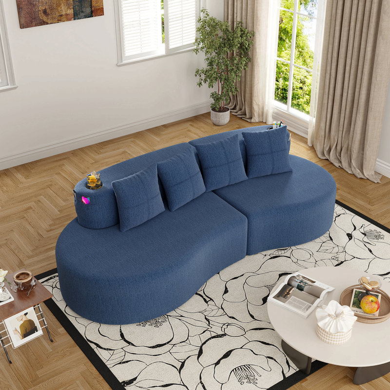 Canapé modulaire incurvé moderne 3 places, Chenille bleue marine