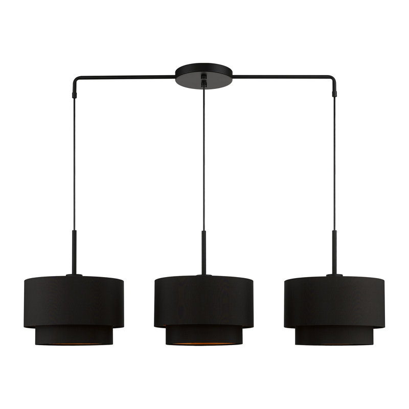 Lustre tambour à 3 lumières à intensité variable Baysinger, Noir, Noir