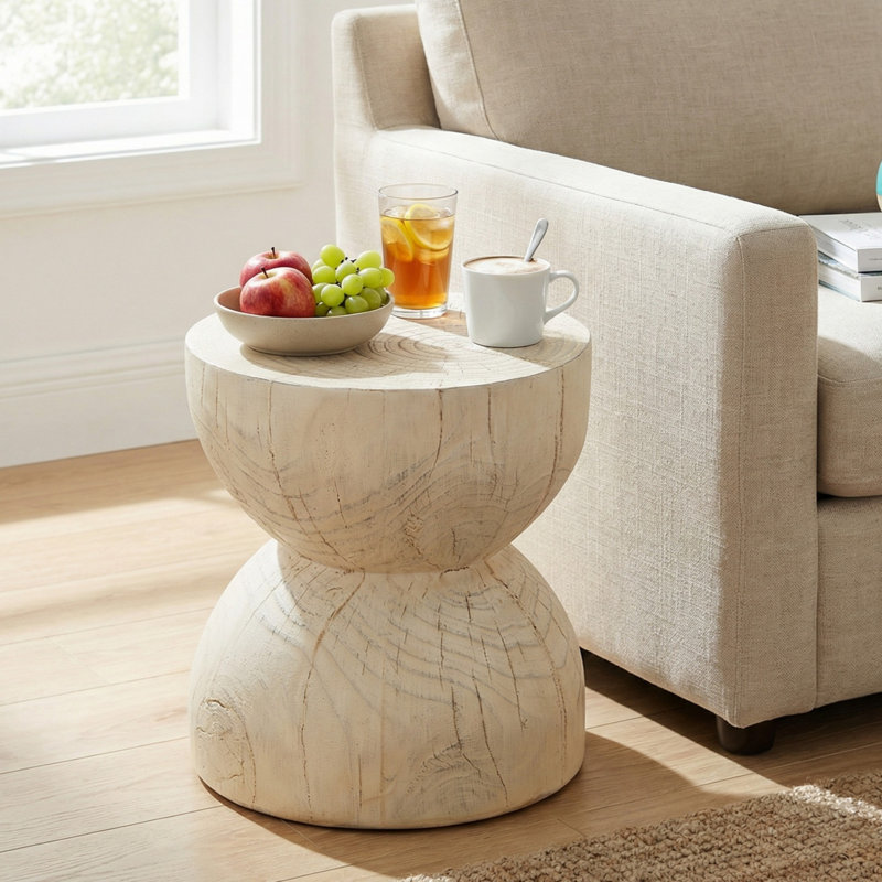 Tables d'appoint sculpturales, 42 cm (16,54 po), aspect bois MGO, style rustique pour terrasse., Beige * bois naturel