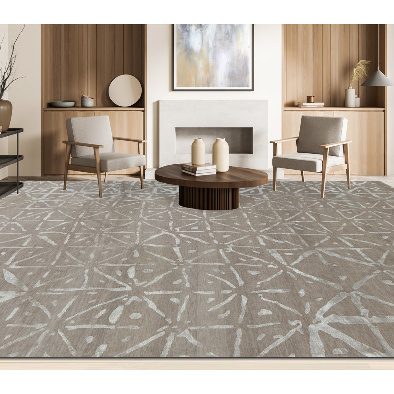 Rayon Geometric Area Rug in Camel/Brown