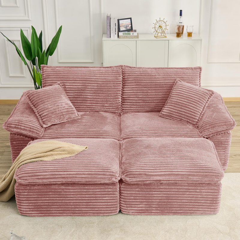 Méridienne à compression 81 po avec 2 coussins 81 po Corduroy, Rose