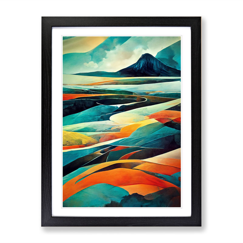 Abstract Mountain Landscape No.1 - Wall Art, Black Framed, 66cm H x 48cm W, White