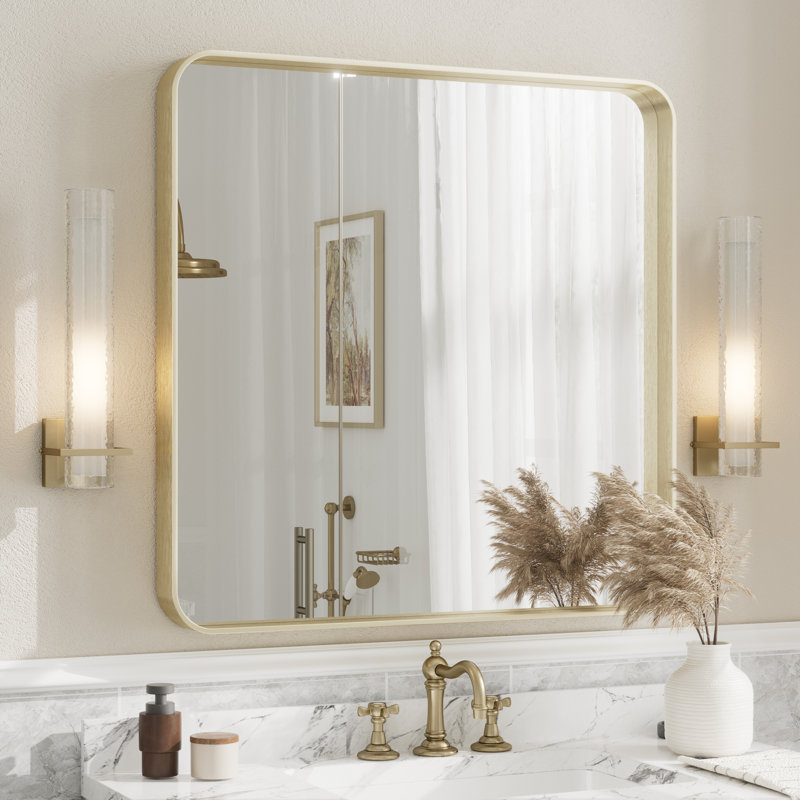 Miroir mural Aevar, 36 po x 36 po, Or brossé
