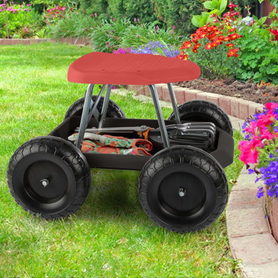Gardening Stool - Rolling Garden Seat with Wheels and Storage Tool Tray - Garden Cart Scooter - Yard Tools