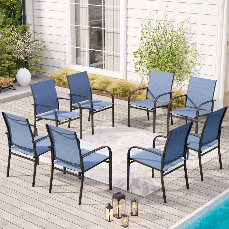 Powder-coated Steel Outdoor Dining Armchair, Blue
