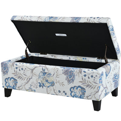 Luxury Blue Flower , Soft-Close Hinges, Function As Footrest, Seat And Store Board Games In Office Stylish Storage , Ideal For Living Room Storing