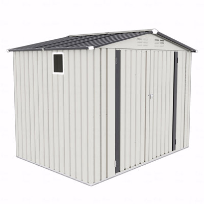 8X6 FT Metal Outdoor Storage Shed, Tool Shed With Pitched Roof Waterproof With Side Window And Lockable Door, Metal Tool Shed