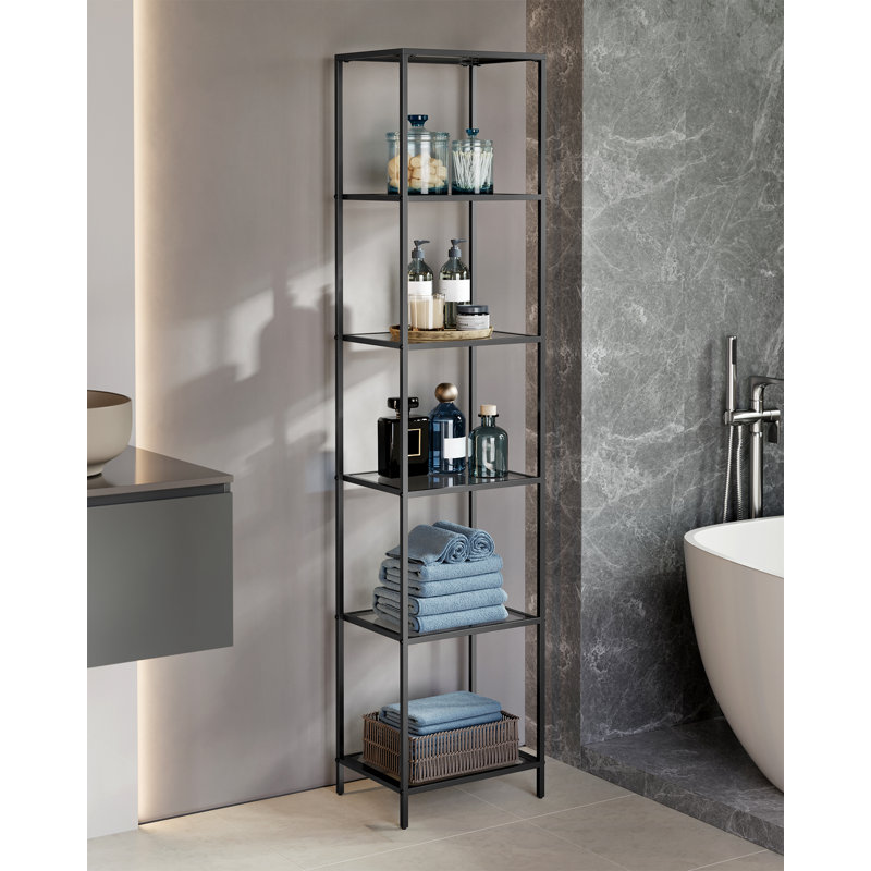 6-Tier Glass Shelf, Bookshelf, Storage Rack, Tempered Glass, Easy Assembly, For Bathroom, Living Room, Bedroom, Office, Ink Black And Slate Grey