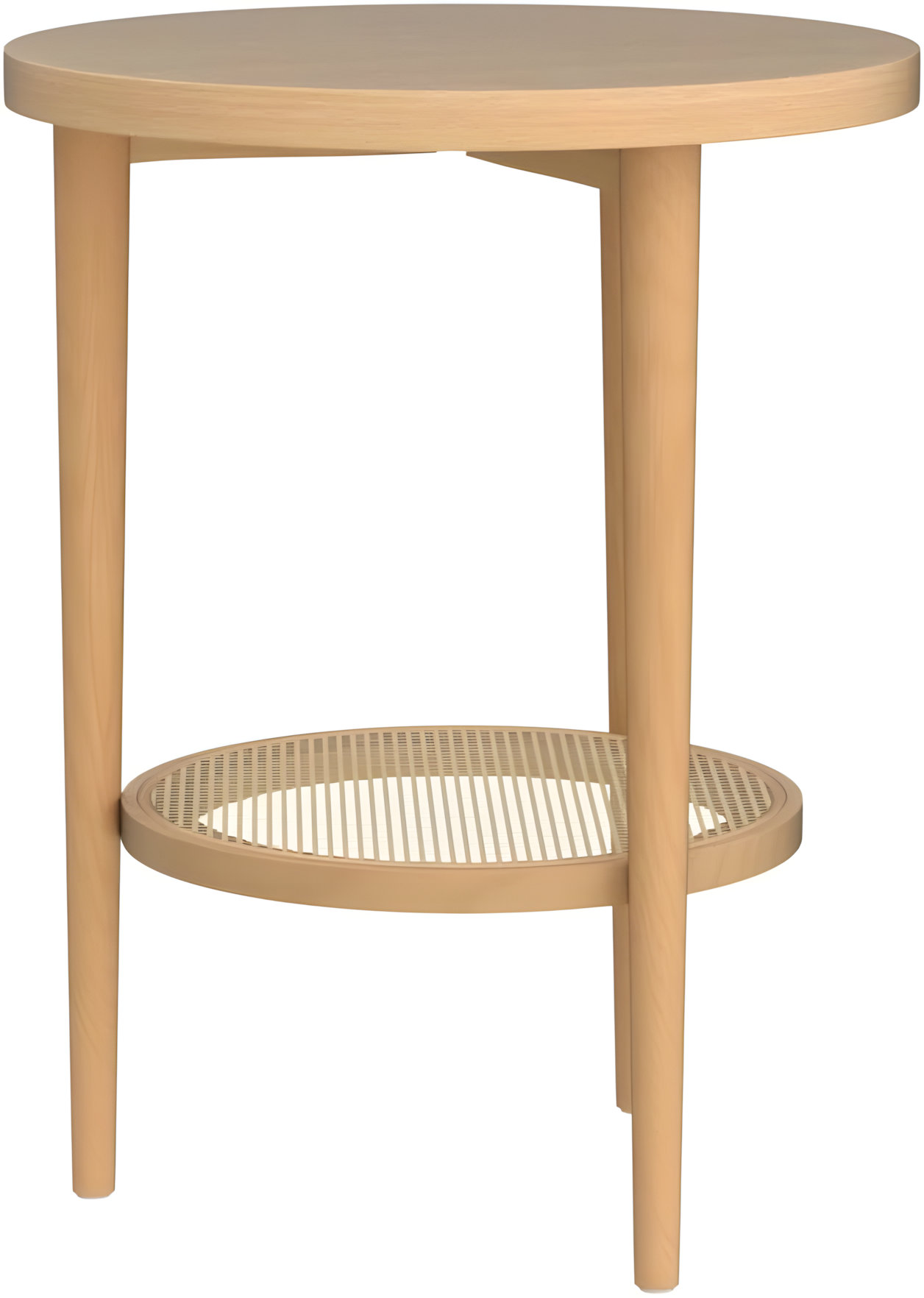 Dakota Fields Light Wood Round Accent Table With Rattan Storage Shelf ...