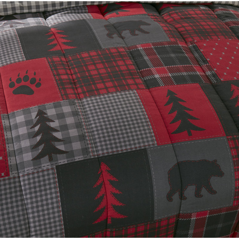 Red Forest Channel Gingham Comforter Set, King Comforter + 2 King Pillowcases