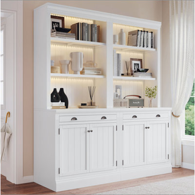 83.4"Tall Bookshelf Suite, Modern Bookcase Suite With LED Lighting,Doors And Drawers,2-Piece Set
