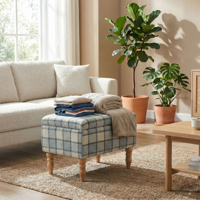 HOMCOM Linen Fabric Upholstered Footstool with Removable Top, Grey