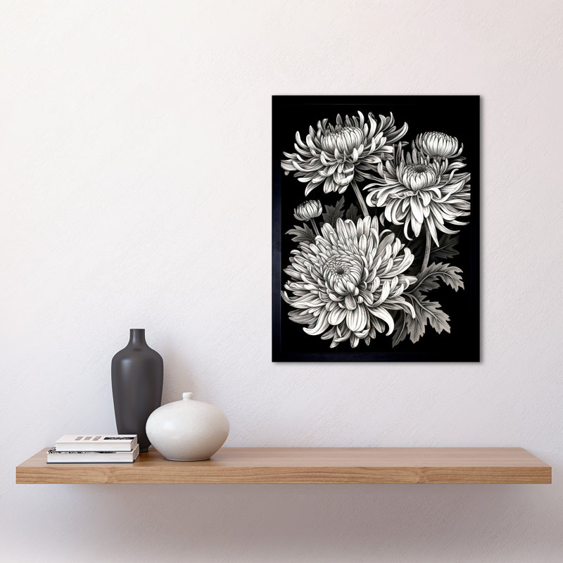 Riccardo Detailed Black And White Chrysanthemum Flowers - Single Picture Frame Print
