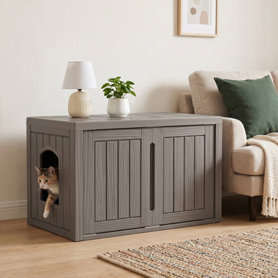 Emperic Design Three-In-One Cat Bed, Pet Storage Cabinet, Cat Litter Box With Removable Dividers (Gray)