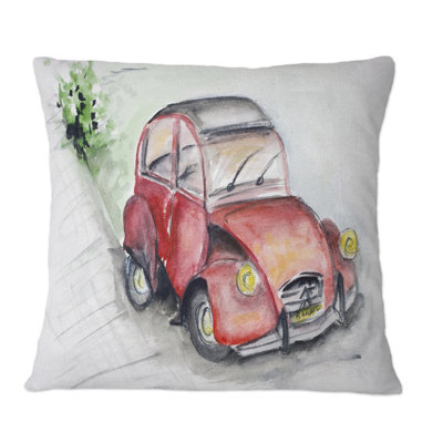 Vintage Red Car In The Street - Coussin décoratif imprimé industriel