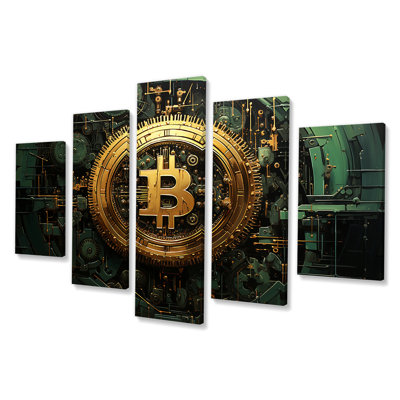 Gold And Green Bitcoin Crypto Currency - Fashion Bitcoin Multipanel Wall Art Decor Set
