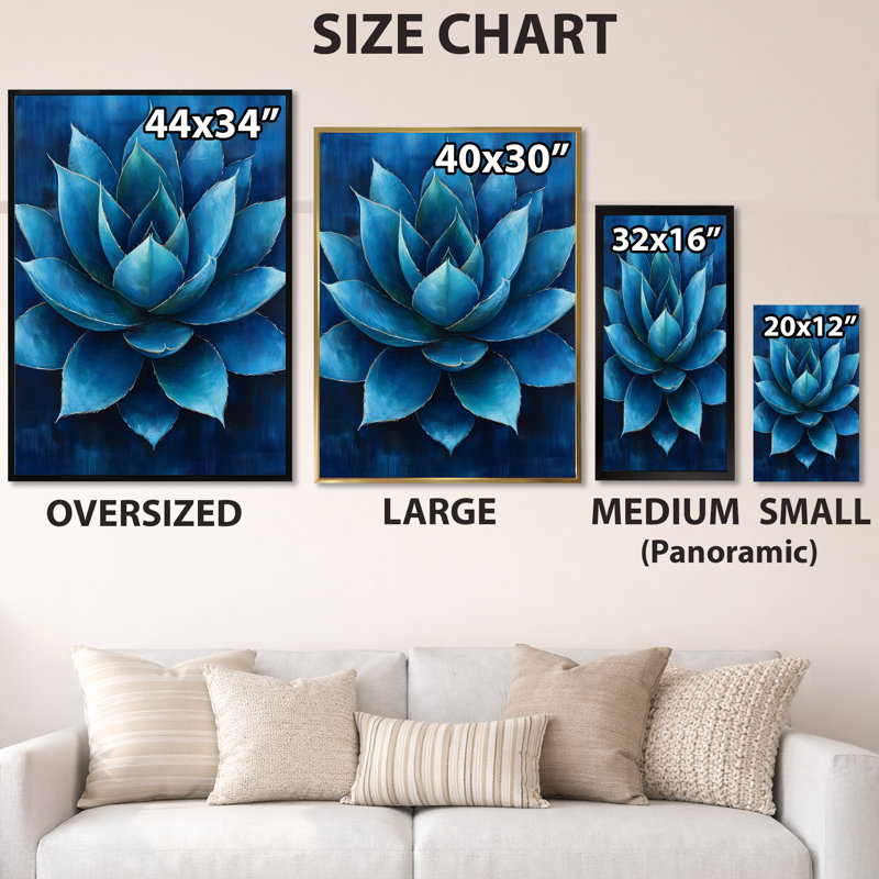 Étoile d'agave bleue - Toile encadrée représentant une plante succulente, H 32 po x l 24 po, Cadre photo noir