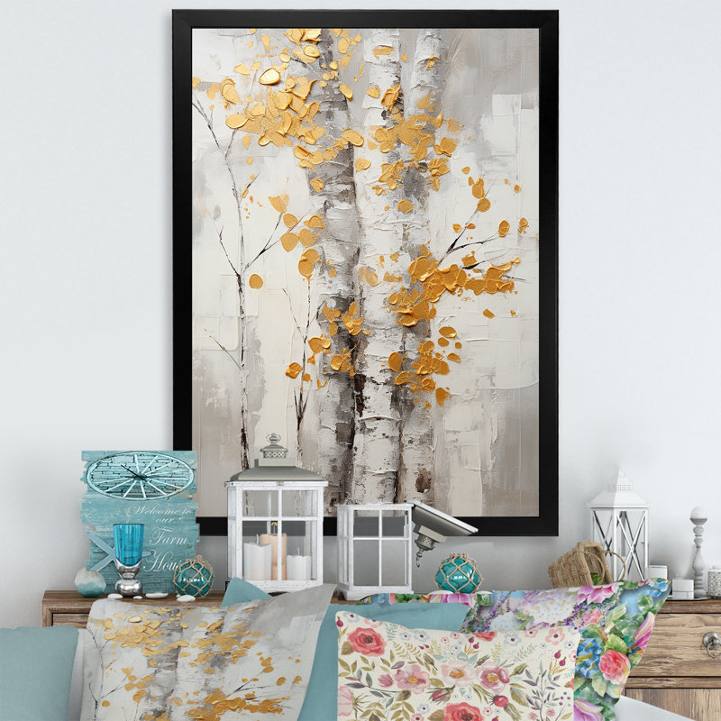 Arbre murmure de gris et de jaune I - art mural floral et botanique dans le salon, H 20 po x l 12 po x P 1 po