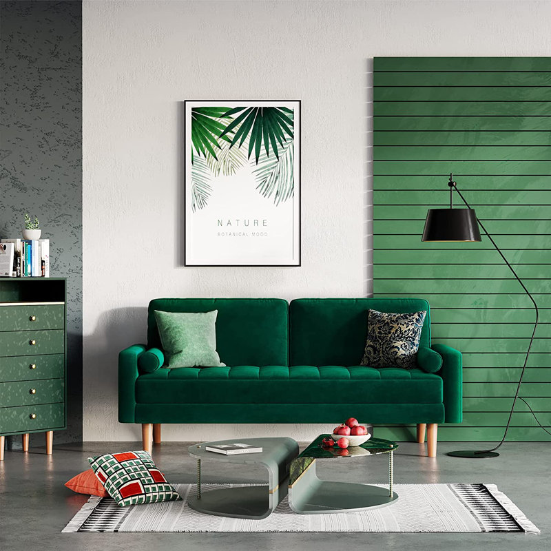 Causeuse en velours à accoudoirs carrés 58,46 po Delicat, Velours vert