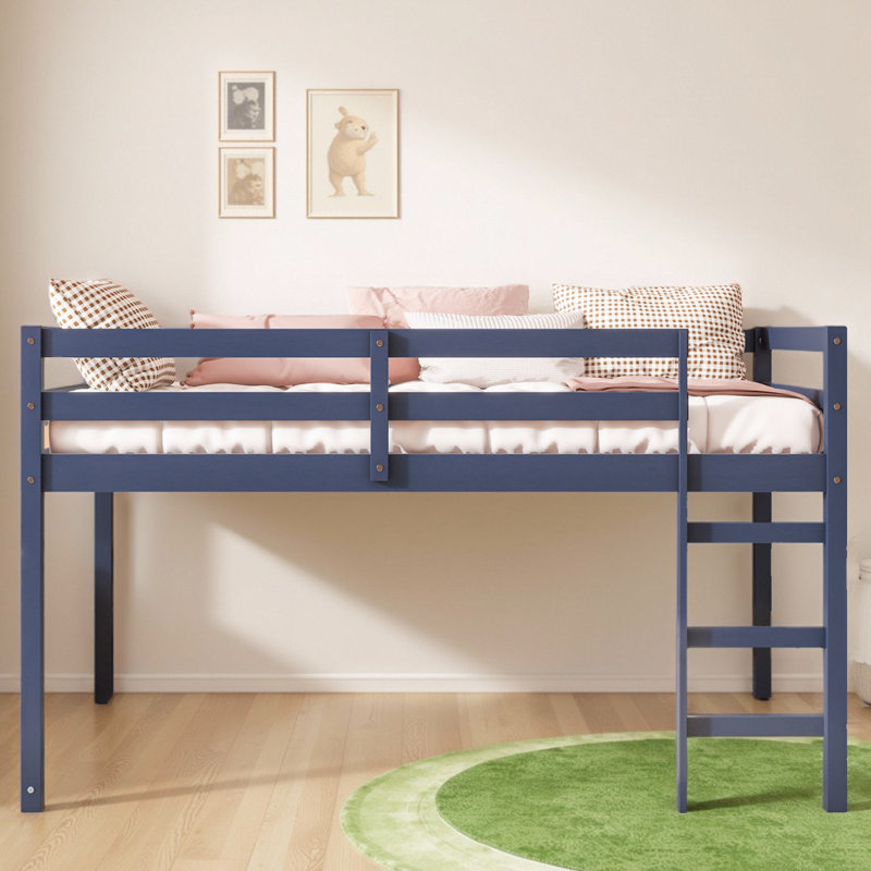 Lit mezzanine pour enfants avec échelle et garde-corps de sécurité pour enfants, Bleu