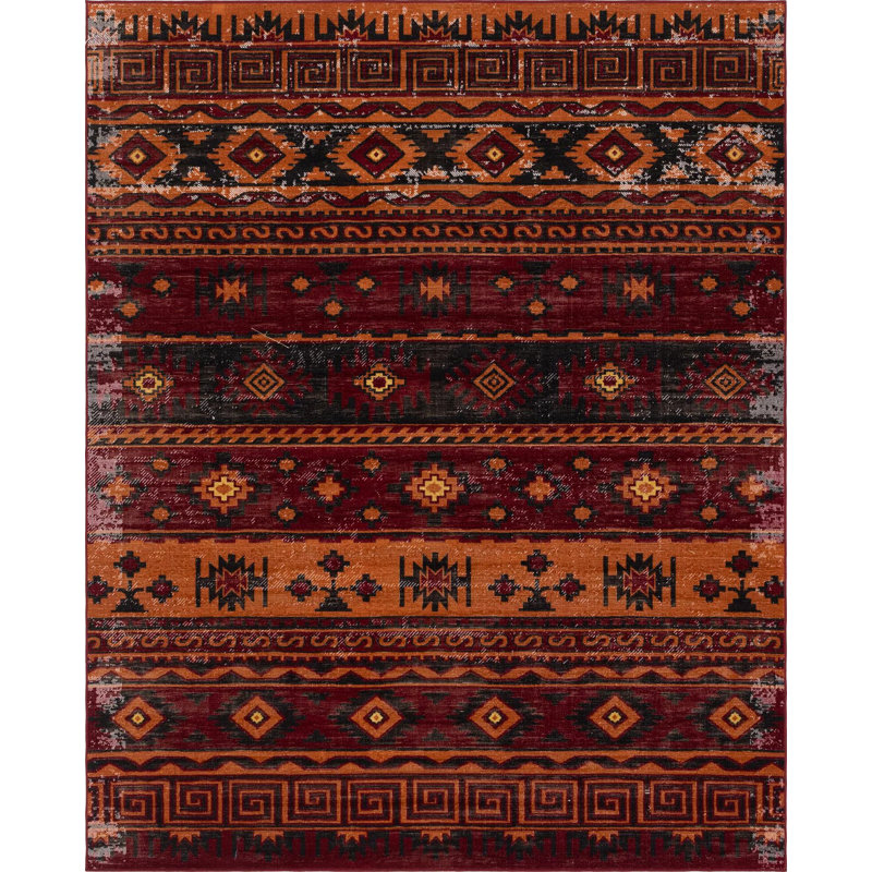 Tapis rouge à motif géométrique , Rectangle 7 pi 10 po x 10 pi