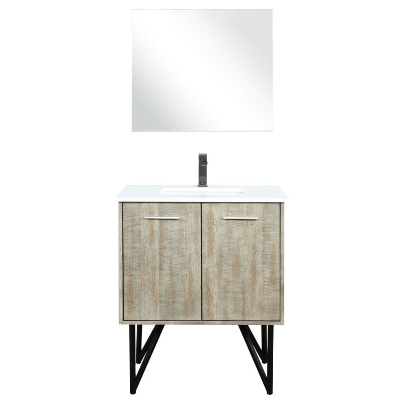 Meuble-lavabo rustique l 30 po x P 20 po avec plateau en marbre de culture et robinet en métal, miroir de 28 po, 30"