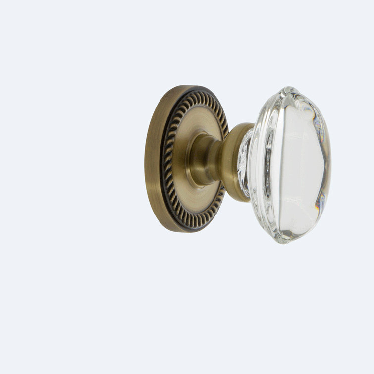 Grandeur Newport Rosette Double Dummy with Provence Crystal Door Knob, Vintage Brass