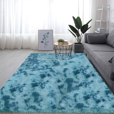 Tapis bleu à poils longs fabriqué à la main